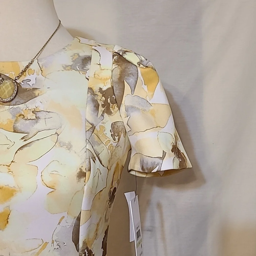 Calvin Klein Yellow Floral Detail Short Sleeve Sheath Dress - Picture 6 of 11